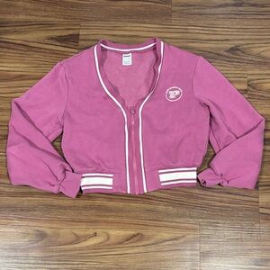 Victorias Secret Pink Cropped Cardigan Front Zip